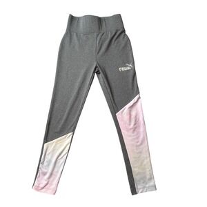 Puma Leggings Girls S 6/7 Grey Colorblock Active Pants 980435830 Iridescent Logo